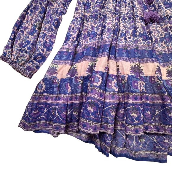 Blue Boheme Tiered Floral Dress Sz.S Purple Tassels Peasant Boho Festival - Picture 11 of 15
